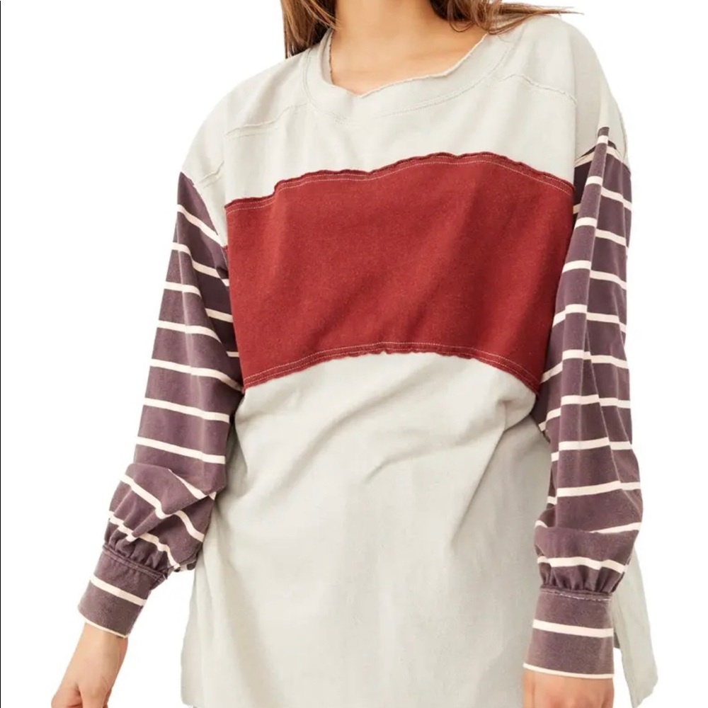 Free People Awesome Ling Sleeve sweater shirt berry combo